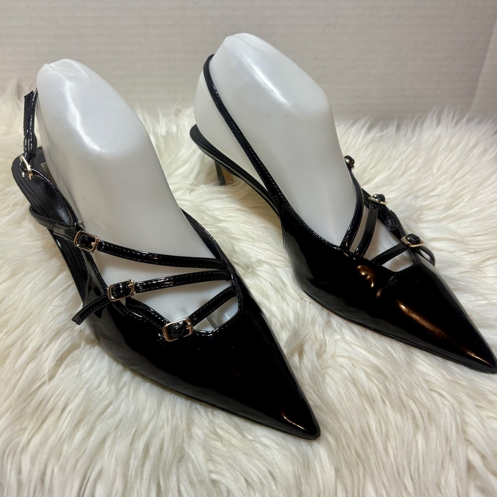 STEVE MADDEN Liana Black Patent Slingback Heels - Picture 4 of 11